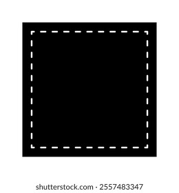 Basic square geometric shape with dotted stitches. Empty tag, patch, sticker, text box, price label, promo code badge with dashed border line isolated on white background. Vector graphic illustration.