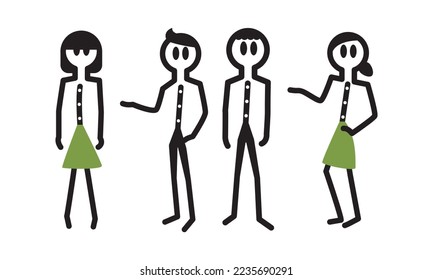 
Basic Standing and showing cartoon. stickman and stick girl vector illustration as set.
