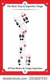 Basic step to dance the Argentine tango drawn and vectorized with traditional ornaments from Buenos Aires