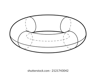 Basic stereometry shape composition with isolated image of torus with dashed lines vector illustration