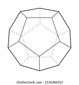 Basic stereometry shape composition with isolated image of pentagonal dodecahedron with dashed lines vector illustration