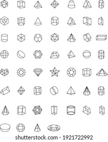 Basic stereometry shapes line set of cuboid octahedron pyramid prism cube cone cylinder torus isolated vector illustrationv