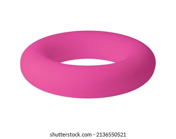 La stéréométrie de base forme une composition réaliste avec l'image 3d isolée d'un torus violet sur fond blanc, illustration vectorielle