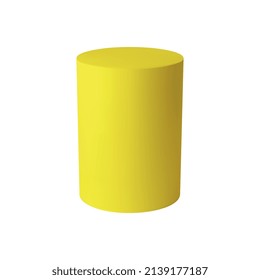 Basic stereometry shapes realistic composition with isolated 3d image of yellow colored cylinder on blank background vector illustration
