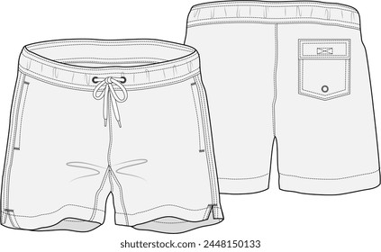 Basic Swim Shorts Vector Illustrator Design Template Front and Back