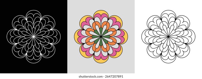 Basic swirl mandala with curvy lines and bright energetic hues for vibrant home decor.