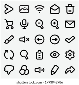 Basic Symbol Line Icon Set - 2 . Arrow, Message, Mail, Update, Volume, Search, Wifi Icon Vector Illustration
