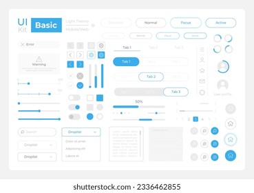 Basic system settings UI elements kit. Editable isolated vector components. Navigation. Web design widget pack for mobile app software with light theme. Montserrat Light, Medium, Bold fonts used