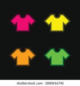 Basic T Shirt four color glowing neon vector icon