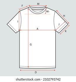 Basic T shirt Technical Drawing Flat sketch With Measurement guide Detail.