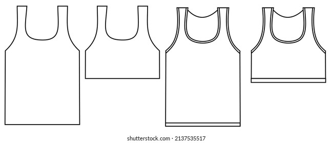 Basic tank top for men or women.Fashion technical sketches.Mockup template.Short and long.Technical drawing.Outline fashion.Cartoon vector illustration.Sign, symbol, icon or logo isolated.