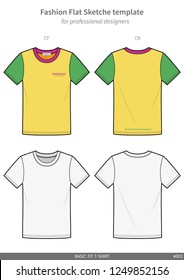 Basic Tee shirt fashion flat technical drawing template