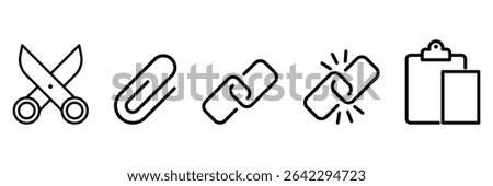 Basic text formatting and grid layout tool icons for user interface design in minimalist line style vector illustration set.