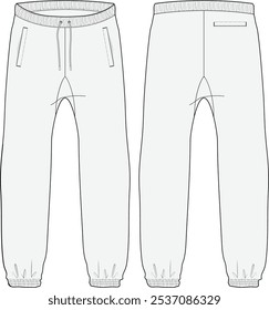 Basic Track Pant Jogger Fashion Illustration Mock-up Template for Design and Tech Packs Front and Back Views