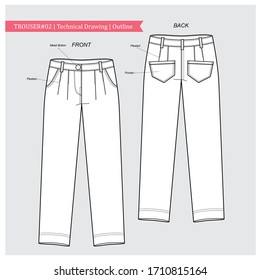 Basic Trouser / Pants Pleated Outline Drawing