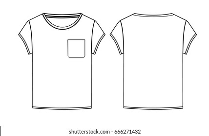 Basic Tshirt With Pocket Vector Technical Sketch 