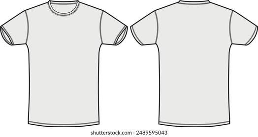 Basic T-Shirt Vector CAD Illustration Mock Up Front and Back View