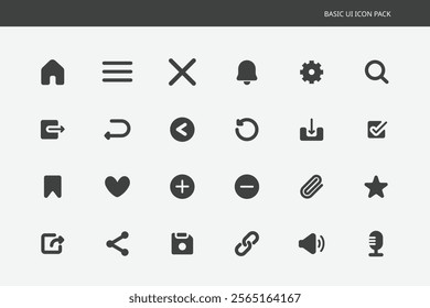 Basic UI icon kit pack , Simple minimal filled solid bold.