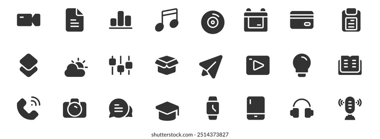 Basic UI icon pack for your web site design, logo, app, UI. Basic UI icon glyph design. Vector graphics illustration and editable stroke. 