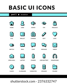 basic ui icons neubrutalism style for ui mobile interface essential collection set icons with shadow