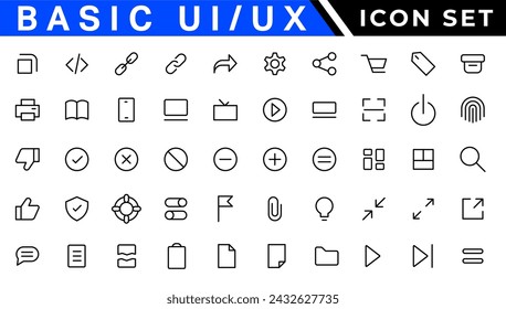 Basic ui ux icon set. Set icon of user interface. Vector illustration. editable stroke