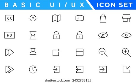 Basic ui ux icon set. Set icon of user interface. Vector illustration. editable stroke