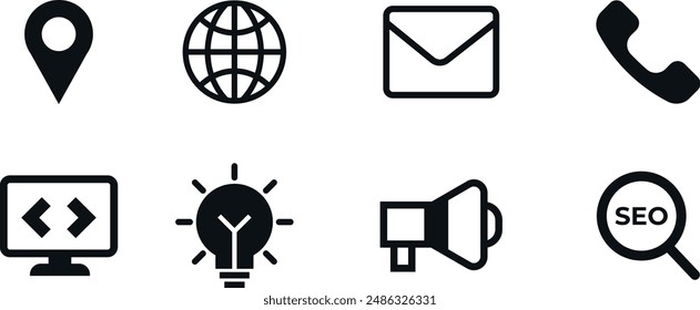 Basic useful vector Icon collection, call, map, browser, mail, idea, announce, seo,