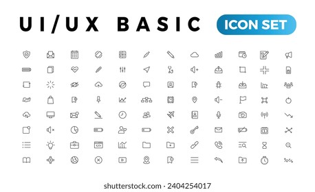 Basic User Interface Essential icon Set. ui ux Line Outline Icons. For App, Web, Print. Editable Stroke.