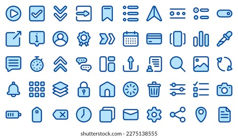 Basic user interface essential set. Blue icon set. User interface symbols. Vector illustration