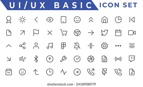 Basic User Interface Essential Set. Line Outline Icons. For App, Web, Print