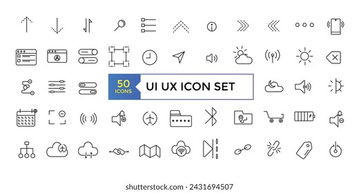 Basic User Interface Essential Set. Line Outline Icons. For App, Web, Print. UI UX Icon collection