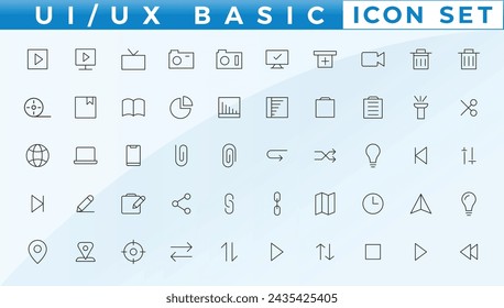 Basic User Interface Essential Set. Line Outline Icons. For App, Web, Print. Editable Stroke. 