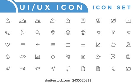 Basic User Interface Essential Set. Line Outline Icons. For App, Web, Print. Editable Stroke. 