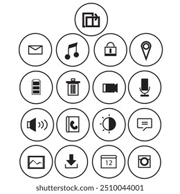Conjunto esencial de interfaz de usuario Básica. Iconos de contorno de línea. Para App, Web, Imprimir. Trazo Editable. 