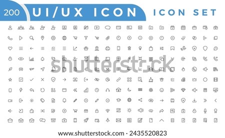 Basic User Interface Essential Set. Line Outline Icons. For App, Web, Print. Editable Stroke. 