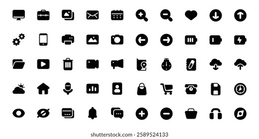 Basic User Interface Theme in Black Fill Icon Style.