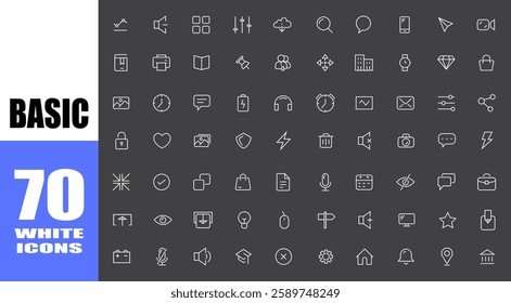 Basic user interface white icons. Basic ui ux icons.