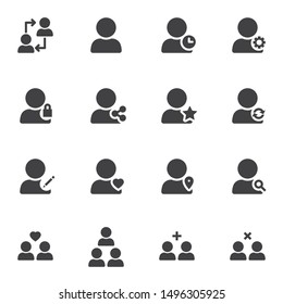 Basic user vector icons set, modern solid symbol collection filled style pictogram pack. Signs logo illustration. Set includes icons as user group, personal settings, share contact, block, rating star