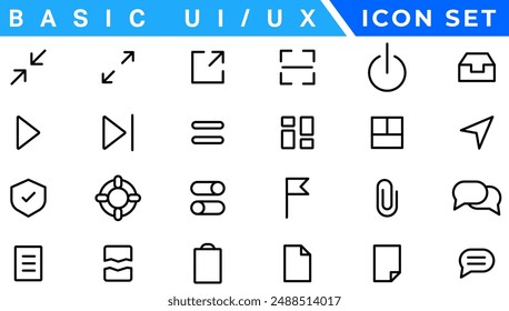 Basic Ux Ui Icons, Web and App desogm icon set. ui ux line icon, user interface iconset collection.