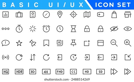 Basic Ux Ui Icons, Web and App desogm icon set. ui ux line icon, user interface icon set collection.