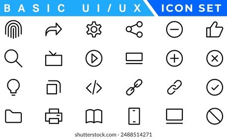 Basic Ux Ui Icons, Web and App desogm icon set. ui ux line icon, user interface icon set collection.