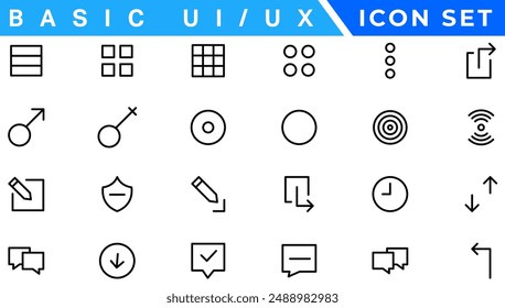 Basic Ux Ui Icons, Web  App desogm icon set. ui ux line icon, user interface iconset collection.