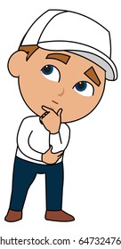 Basic vector cartoon character cute boy male using casual clothes with a cap thinking