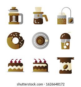 Basic vector coffee icon include bag coffee,donuts,cappuccino,cake