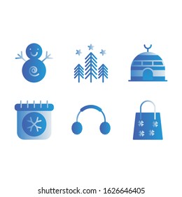 Basic vector winter icon include snow man,forest star,eskimo,calendar,earphone,bag