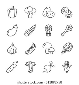 basic vegetables thin line icon set. isolated. black color