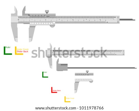 Basic vernier caliper on transparent background. There are 3 components which are perfect assembly for your own composition.
