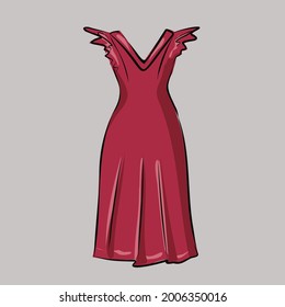 Basic Wardrobe. Elegant Red Dress. Garment, Closet, Clothing. Clothing Store. Summer Outfit. Isolated Vector Objects.