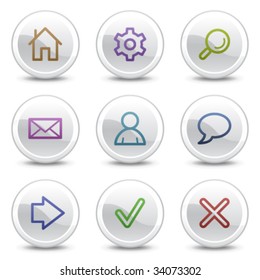 Basic web colour icons, white circle buttons series
