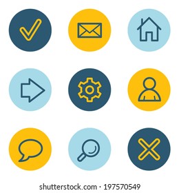 Grundlegende Web-Symbole, blaue und gelbe Kreissasten